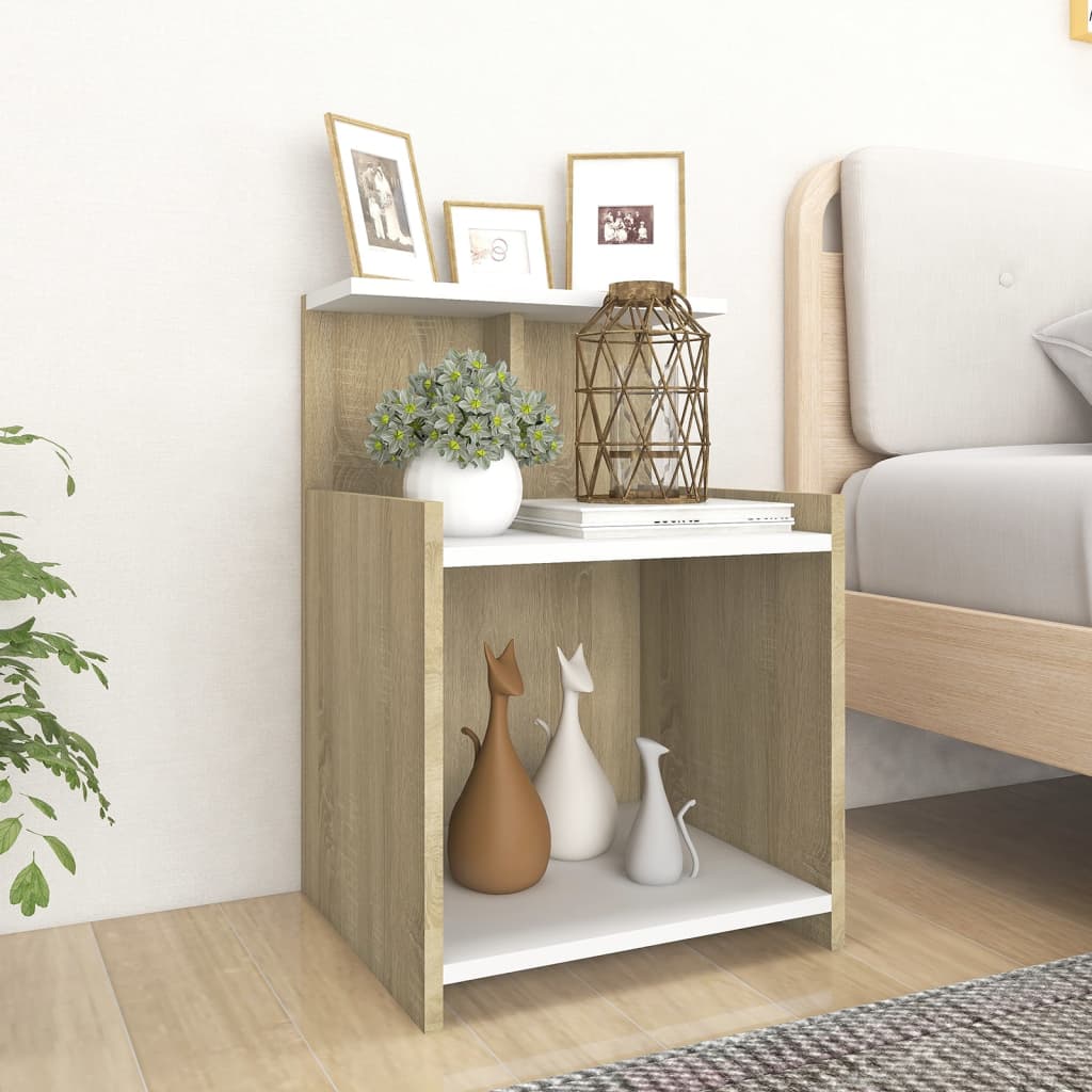 vidaXL Nočný stolík, biela a dub sonoma 40x35x60 cm, kompozitné drevo