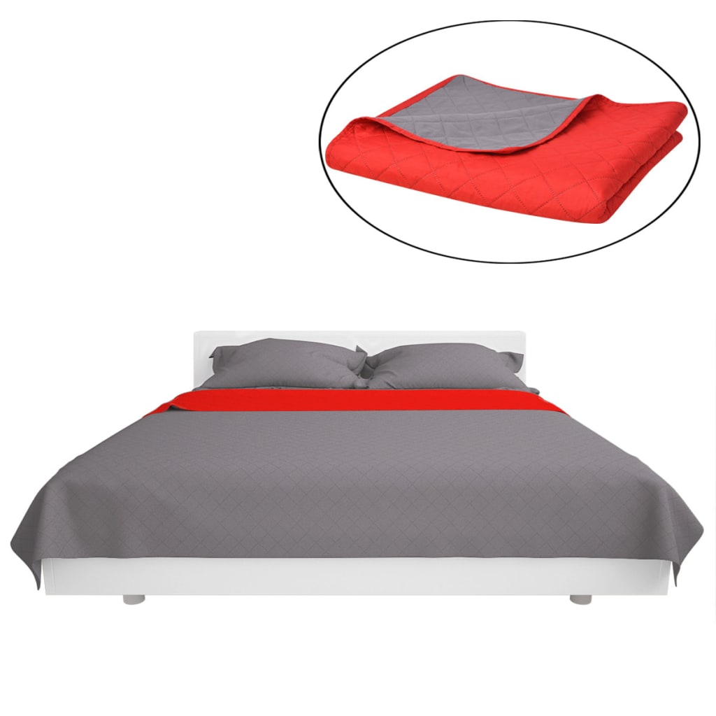 vidaXL Obojstranná posteľná prikrývka, červená a sivá, 230x260 cm