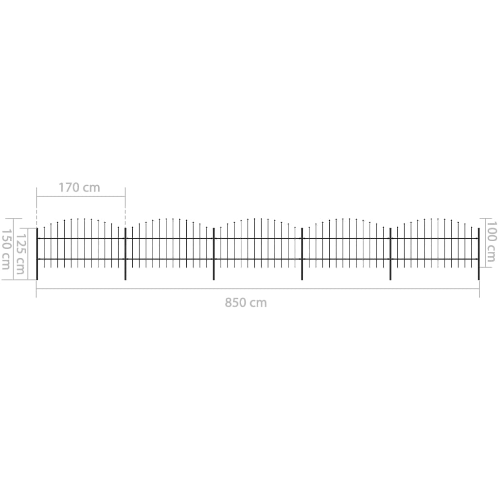 vidaXL Záhradný plot s hrotmi, oceľ (0,75-1)x8,5 m, čierny
