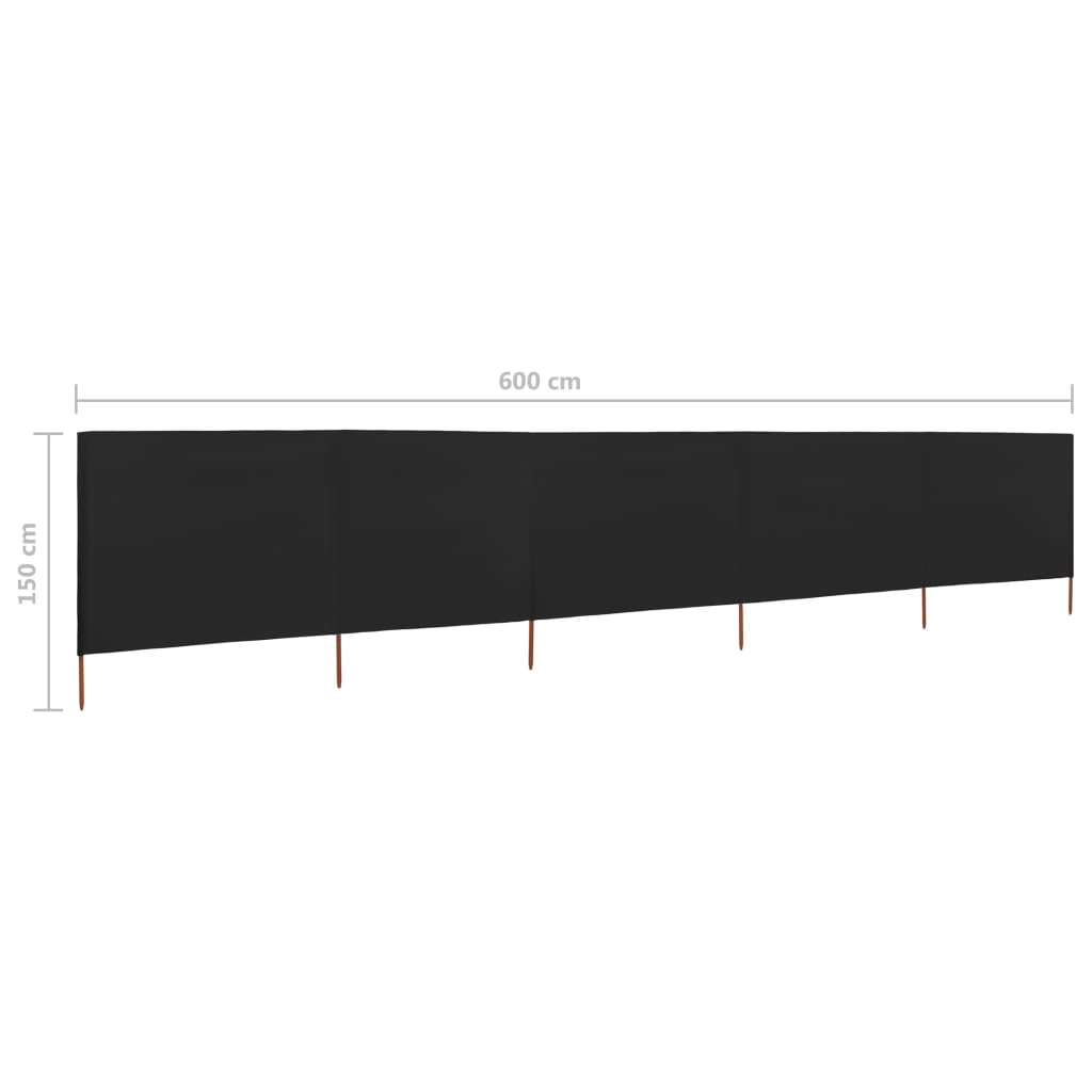 vidaXL 5-panelová zábrana proti vetru látková 600x120 cm čierna