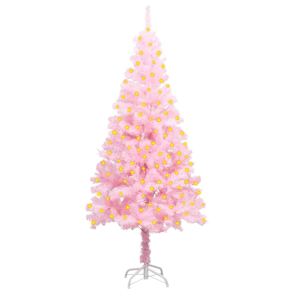 vidaXL Osvetlený umelý vianočný stromček+stojan, ružový 150 cm, PVC