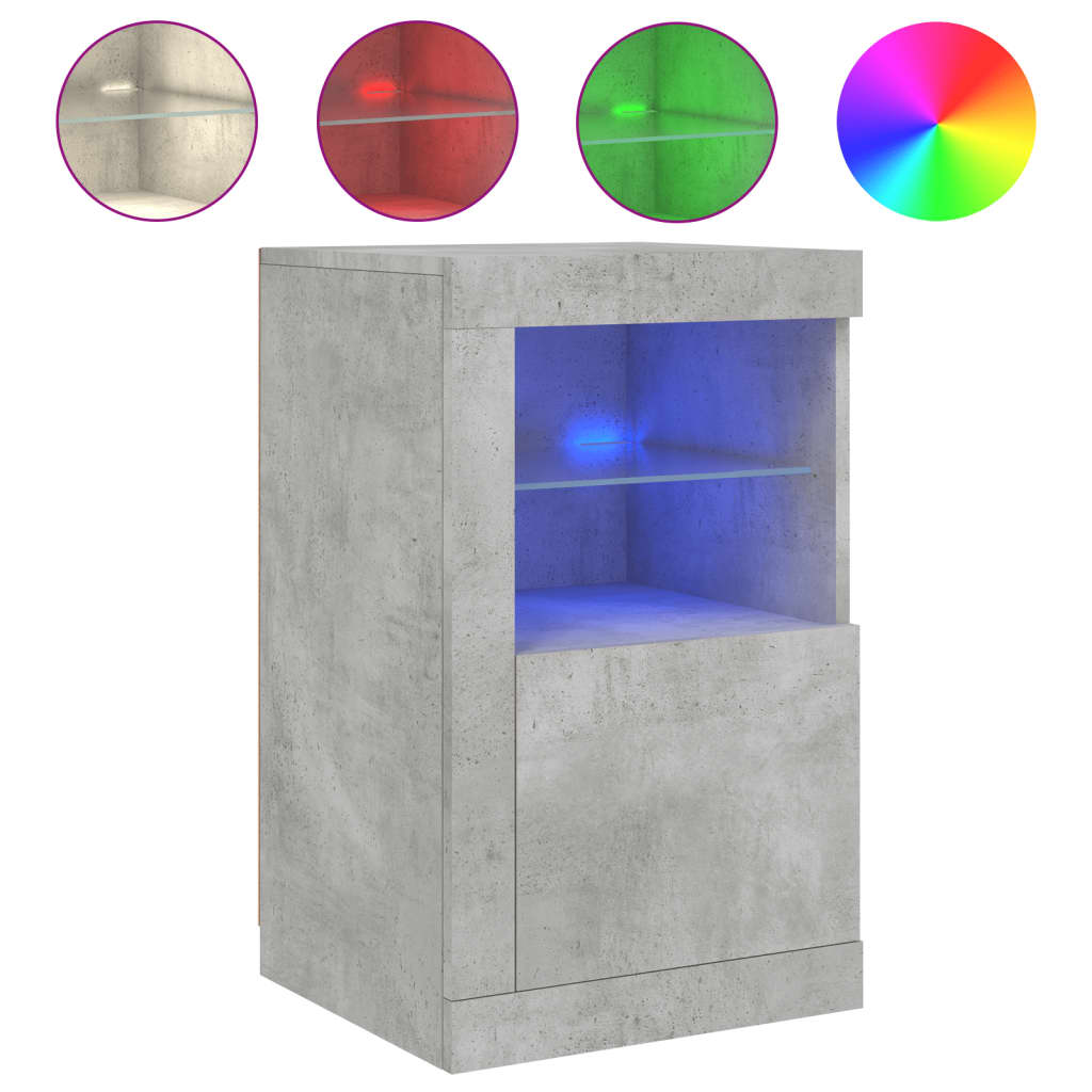 vidaXL Bočná skrinka s LED svetlami betónovo sivá kompozitné drevo