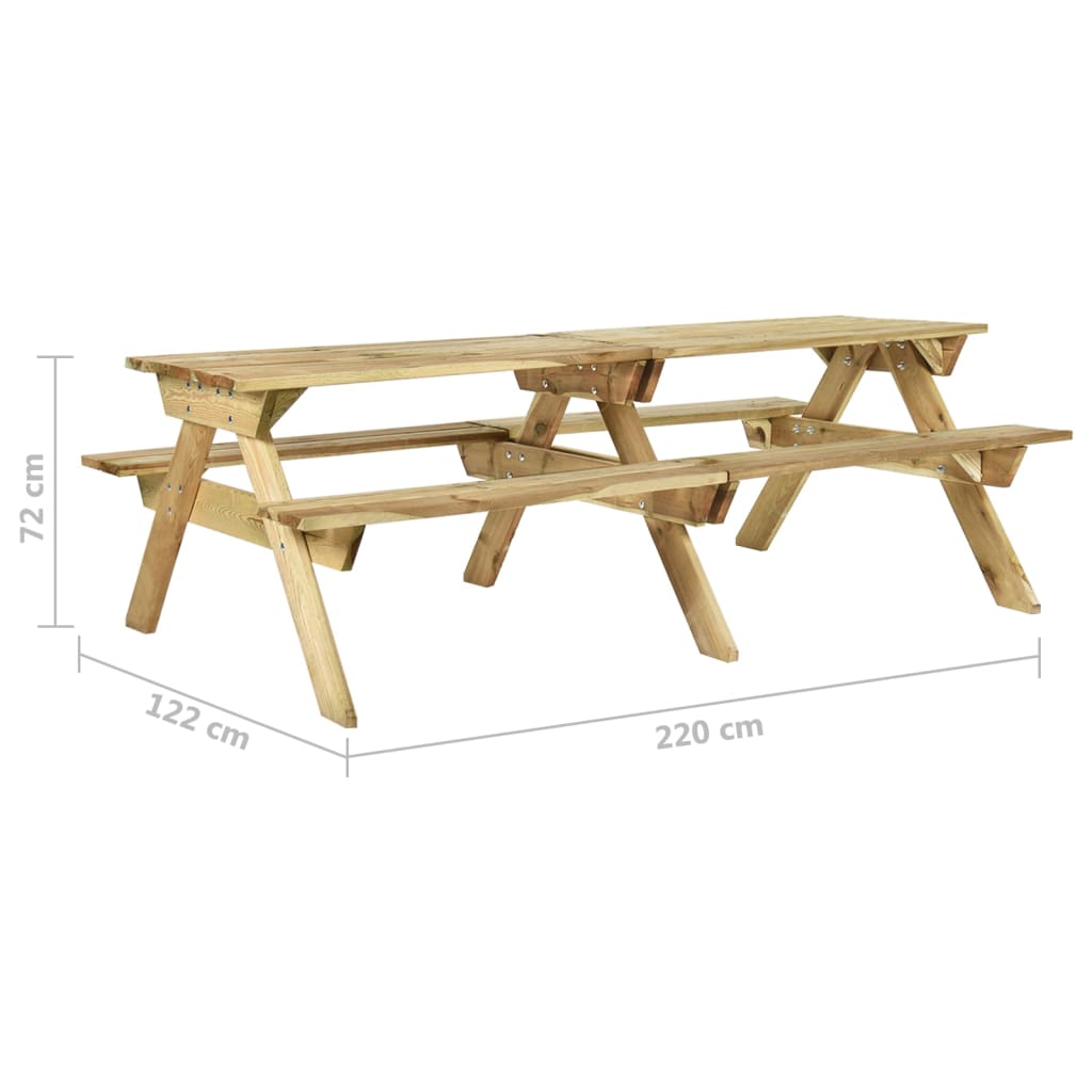 vidaXL Piknikový stôl s lavicami 220x122x72 cm impregnovaná borovica