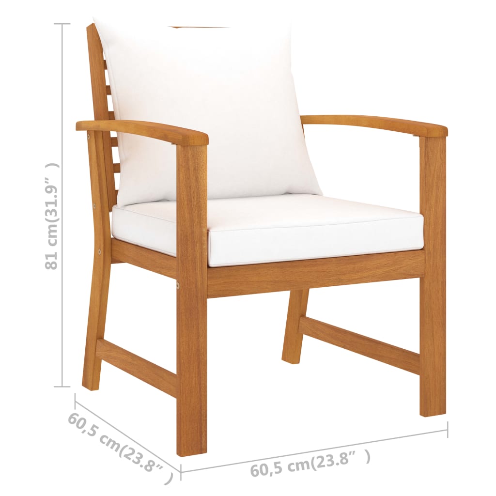 vidaXL Záhradné stoličky s podložkami 2 ks krémové akáciový masív