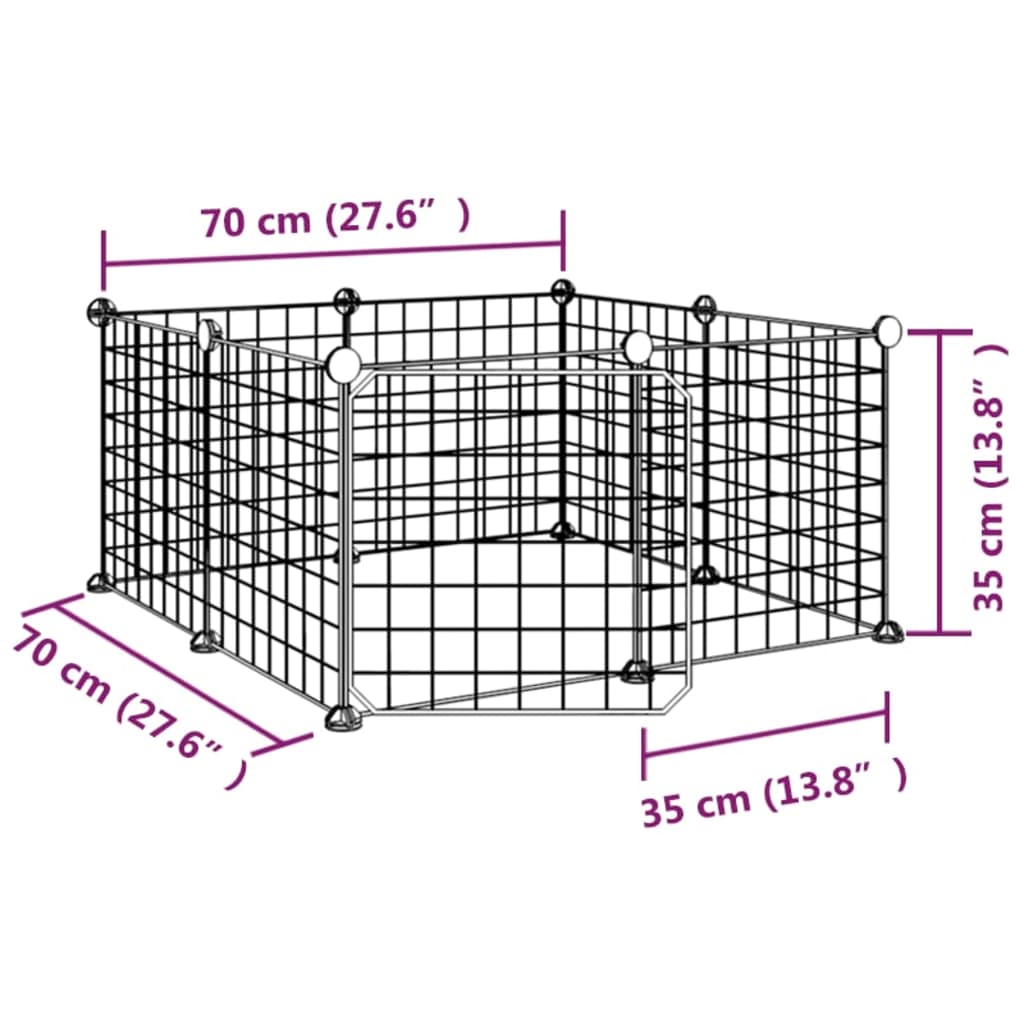 VidaXL 8-panelová klietka pre domáce zvieratá čierna 35x35 cm oceľ