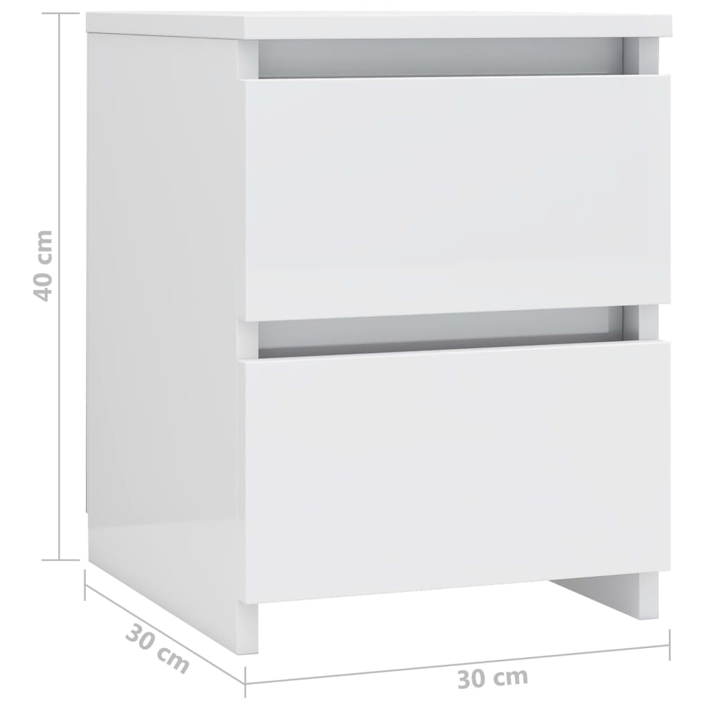 vidaXL Nočné stolíky 2 ks lesklé biele 30x30x40 cm drevotrieska