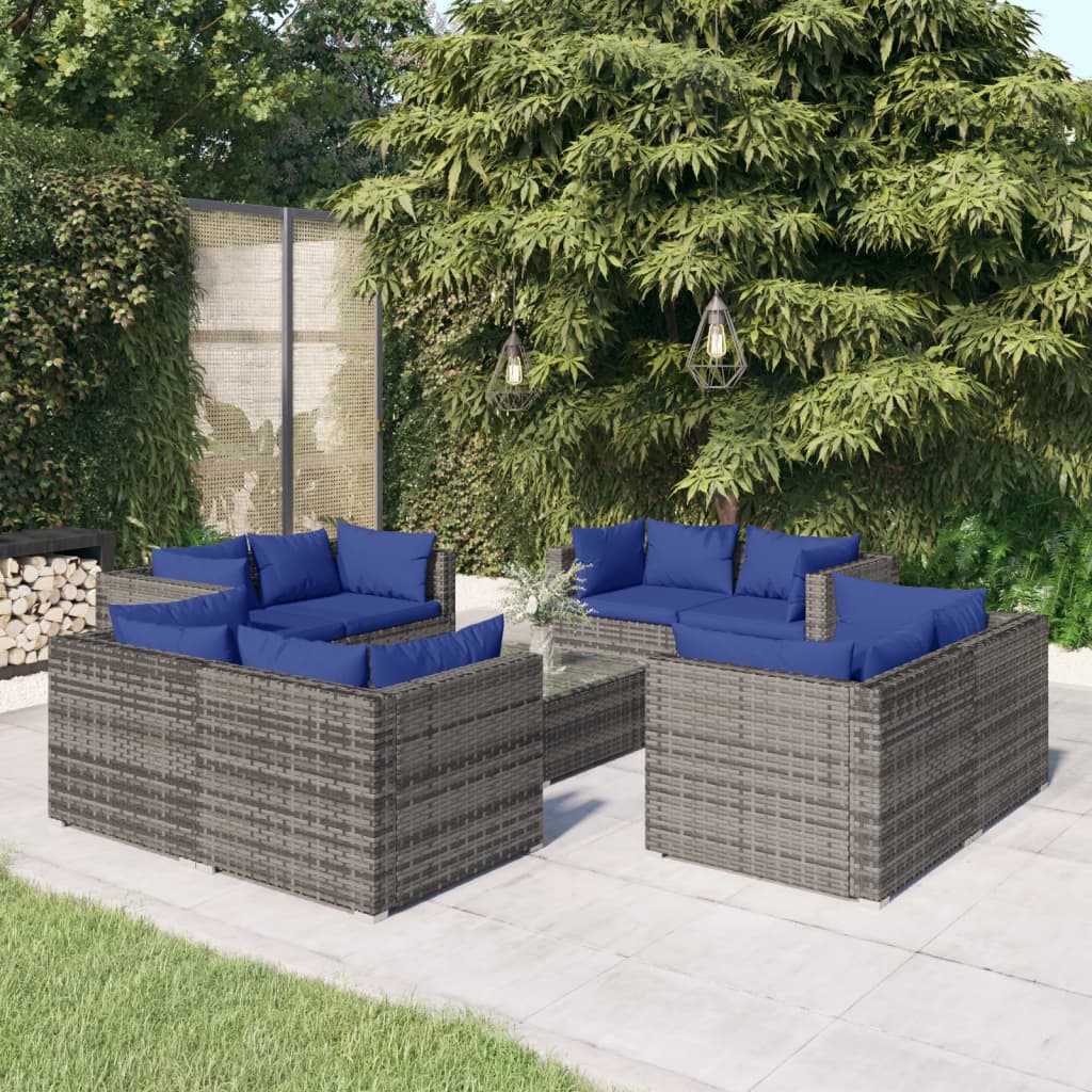 vidaXL 9-dielna záhradná sedacia súprava s vankúšmi polyratan sivá