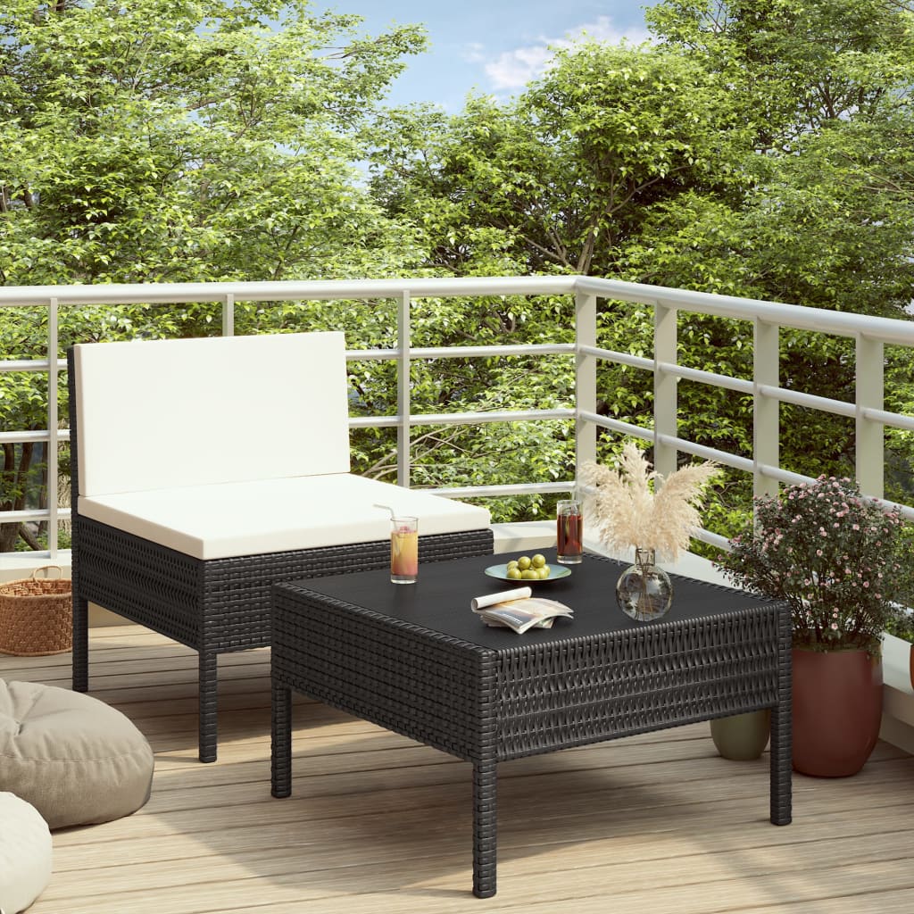 vidaXL 2-dielna záhradná sedacia súprava+podložky, polyratan, čierna