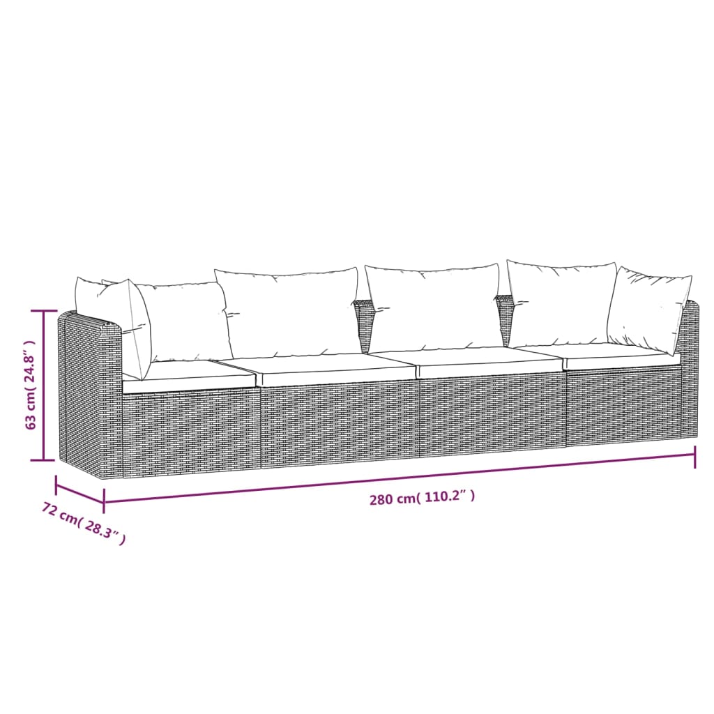 vidaXL 4-dielna záhradná sedacia súprava+podložky, polyratan, čierna