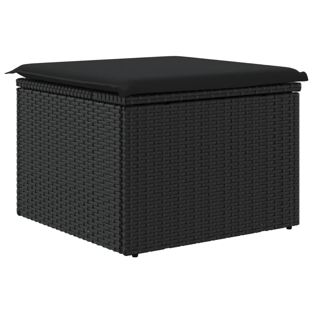 vidaXL Záhradná taburetka s vankúšom čierna 55x55x37 cm polyratan