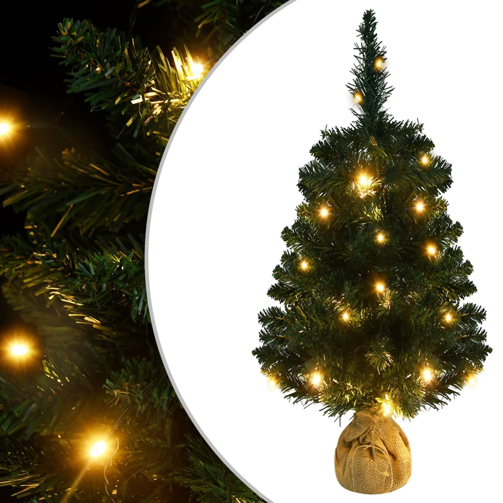 vidaXL Osvetlený umelý vianočný stromček+stojan, zelený 90 cm, PVC