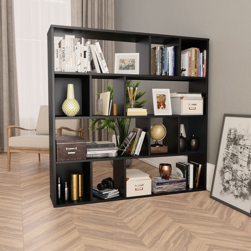 vidaXL Knižnica/deliaca stena, čierna 110x24x110 cm, kompozitné drevo