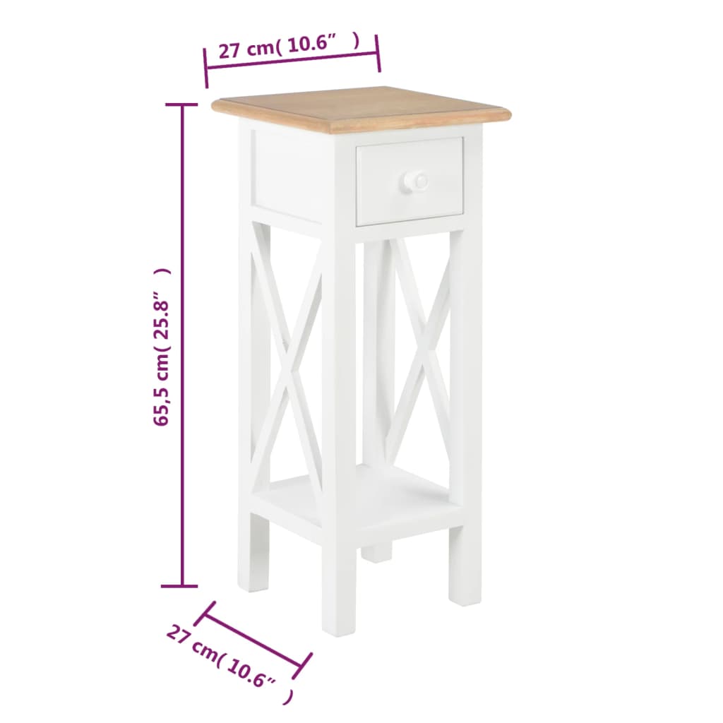 vidaXL Príručný stolík, biely 27x27x65,5 cm, drevo