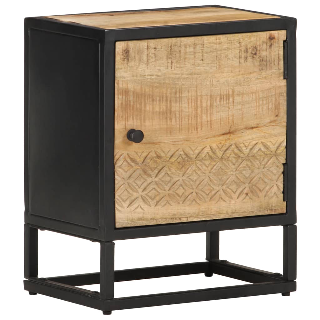 vidaXL Nočný stolík s vyrezávanými dvierkami 40x30x50 cm surové mangovníkové drevo