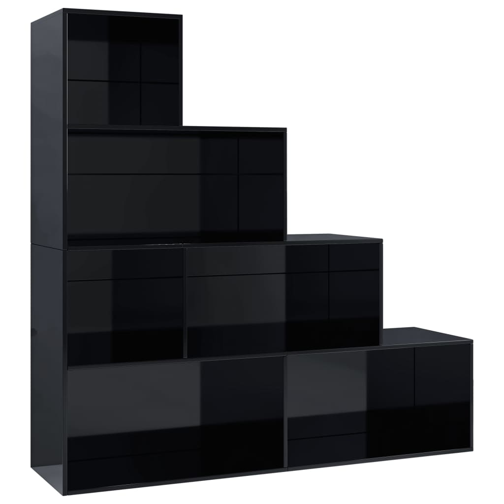 vidaXL Knižnica/deliaca stena, lesklá čierna 155x24x160 cm