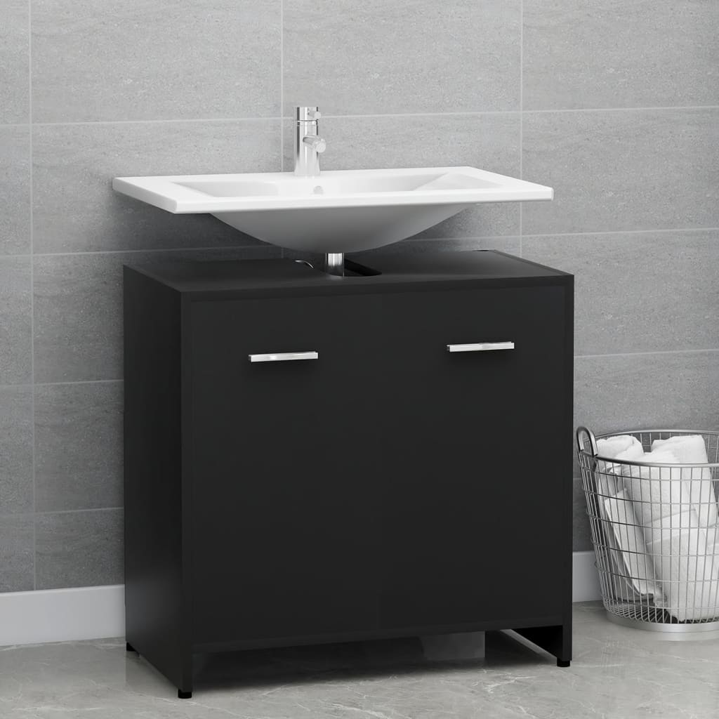 vidaXL Skrinka do kúpeľne, čierna 60x33x61 cm, kompozitné drevo