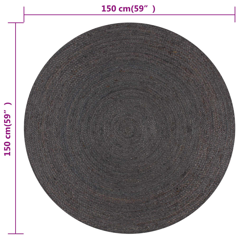 vidaXL Ručne vyrobený koberec tmavosivý 150 cm jutový okrúhly