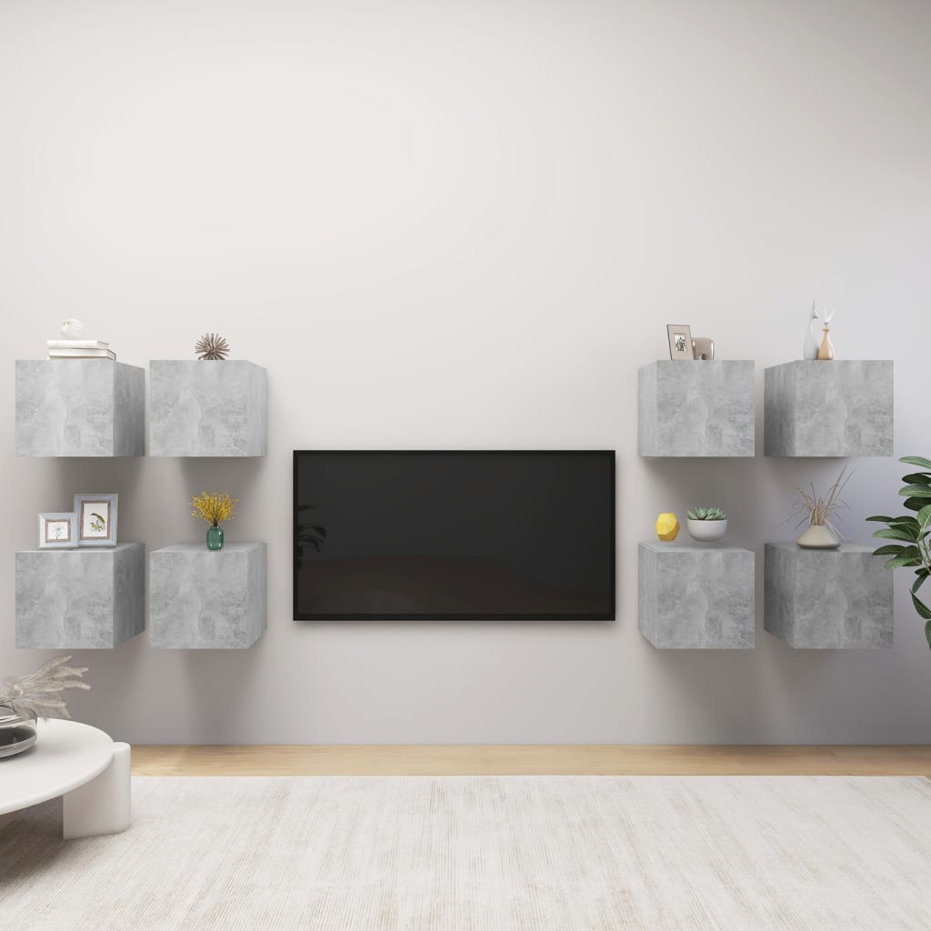 vidaXL Nástenné TV skrinky 8 ks betónová sivá 30,5x30x30 cm