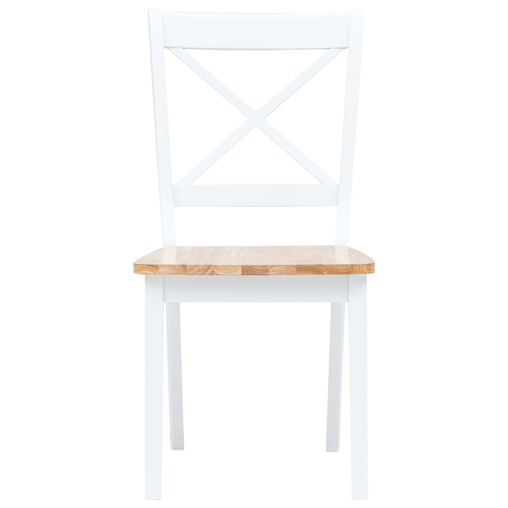 vidaXL Jedálenské stoličky 6 ks, biele a prírodné, kaučukový masív