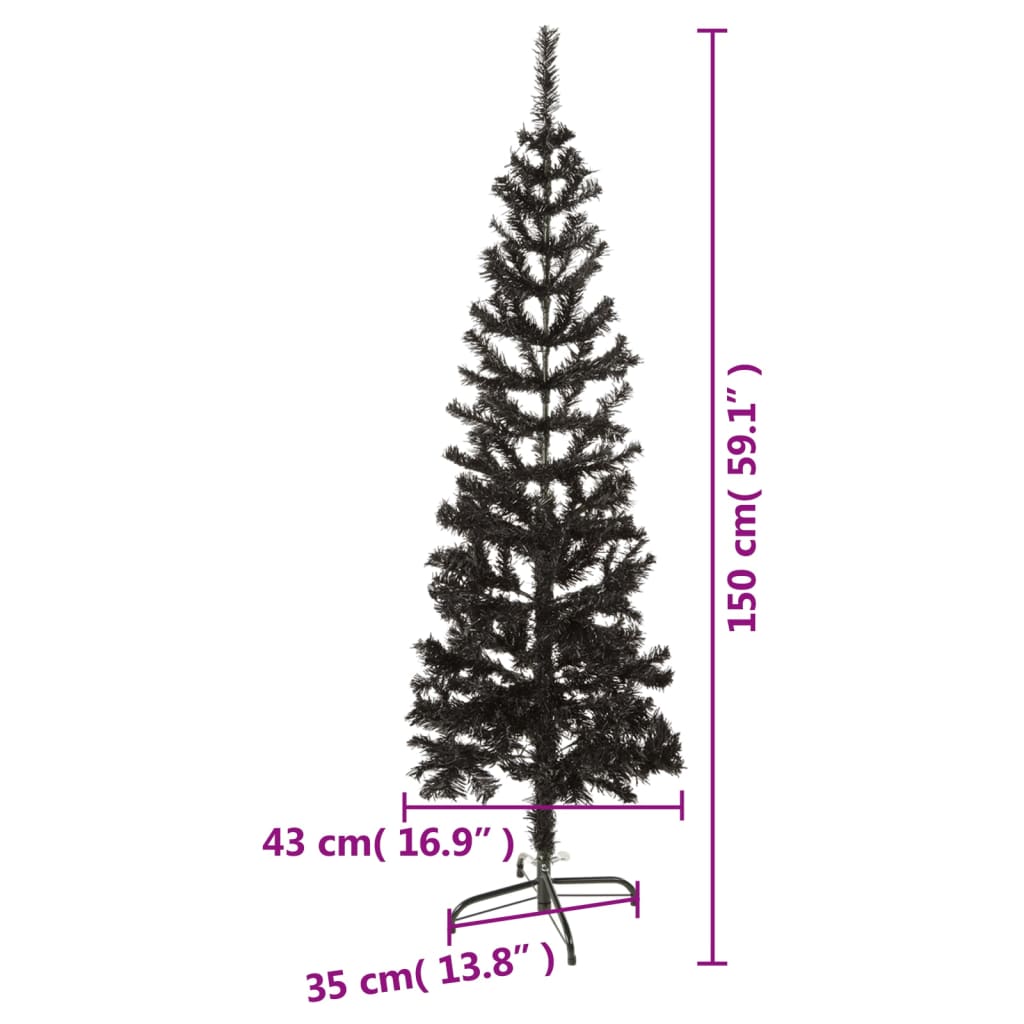 vidaXL Úzky vianočný stromček čierny 150 cm