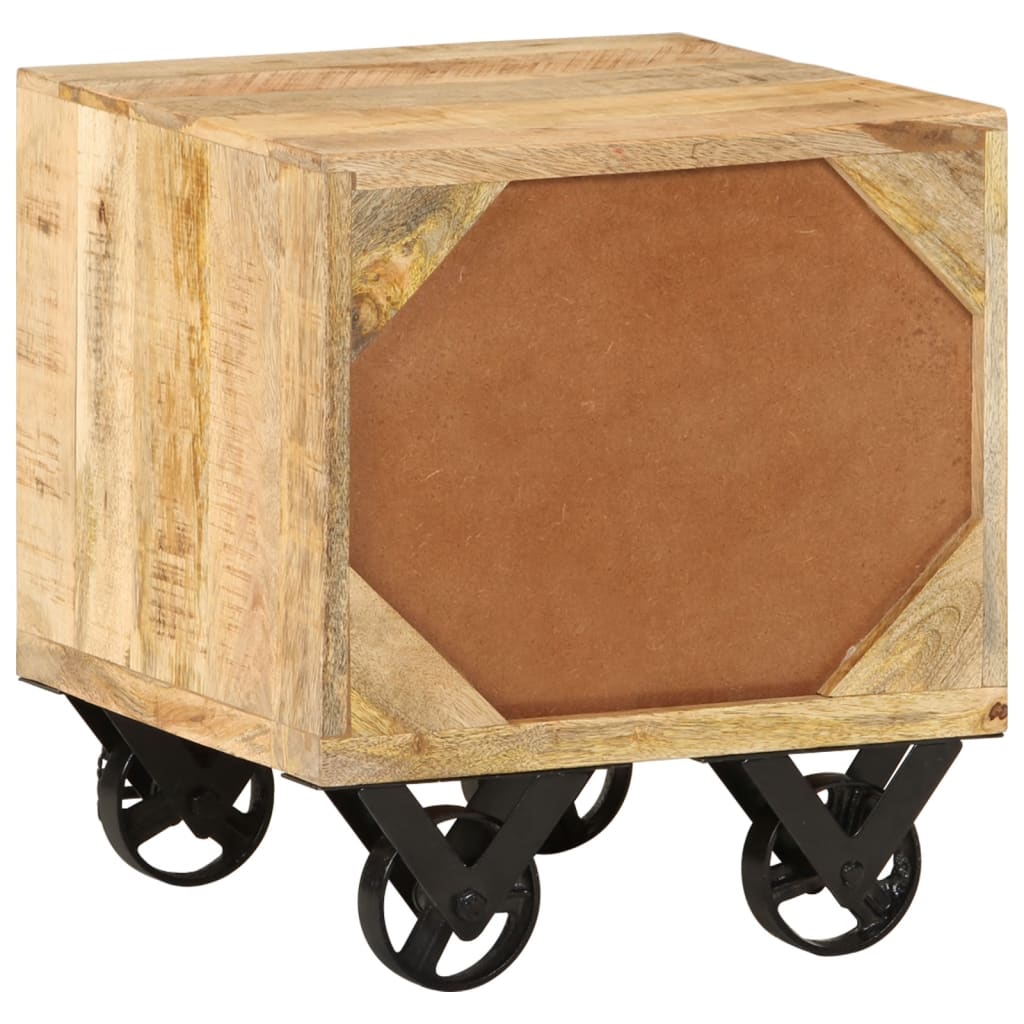 vidaXL Bočný stolík so zásuvkou a kolieskami, mangovníkové drevo, 40x40x45cm