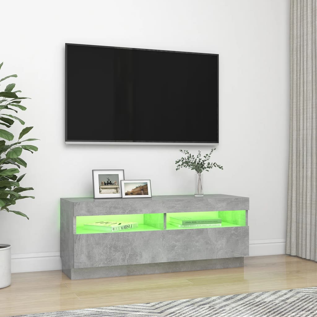 vidaXL TV skrinka s LED svetlami betónová sivá 100x35x40 cm