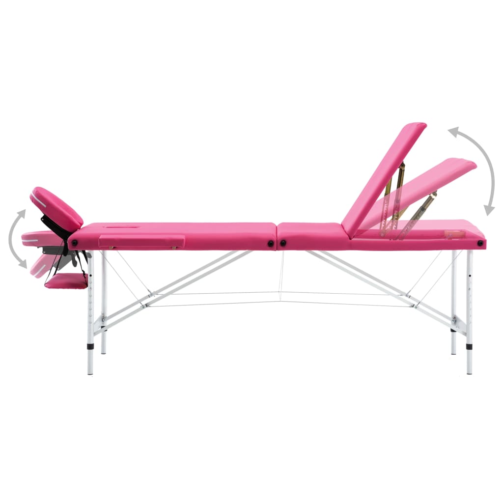 vidaXL Skladací masážny stôl, 3 zóny, hliník, ružový