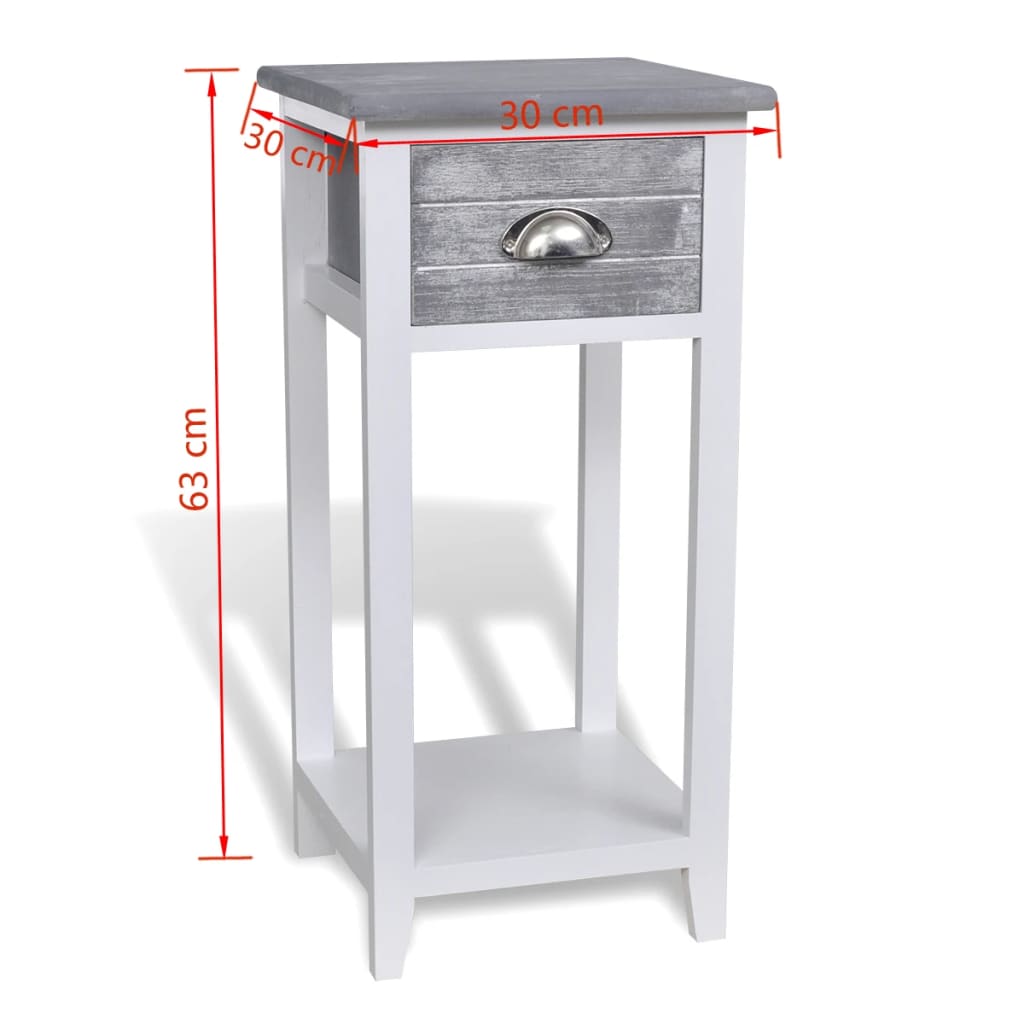 vidaXL Nočný stolík s 1 zásuvkou, sivý a biely