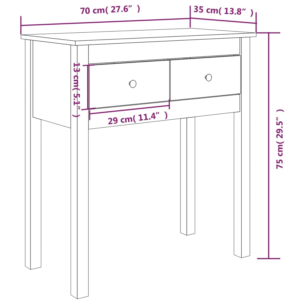 vidaXL Konzolový stolík biely 70x35x75 cm masívne borovicové drevo