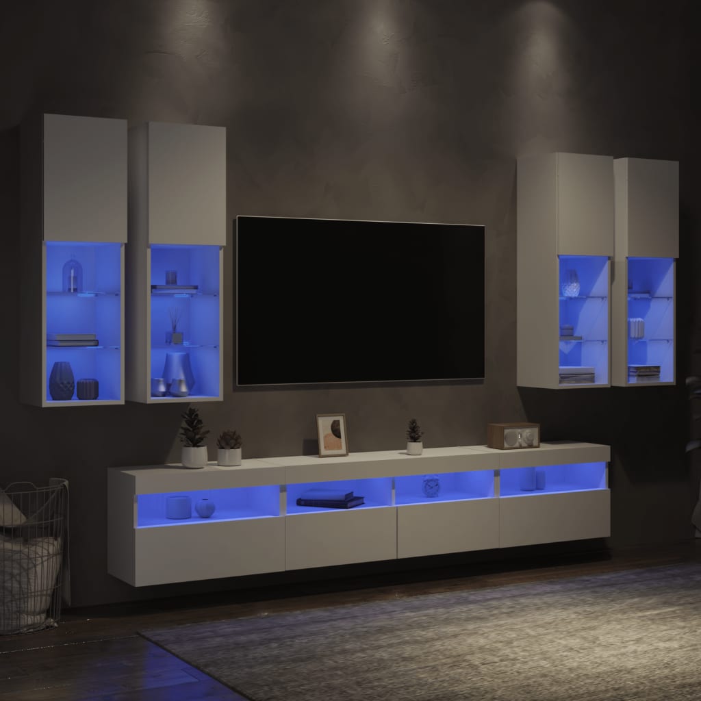 vidaXL 7-dielna súprava TV nástenných skriniek s LED svetlami biela