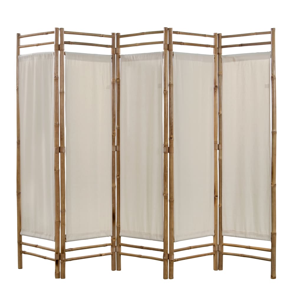 vidaXL Skladací 5-panelový paraván, bambus a plátno, 200 cm
