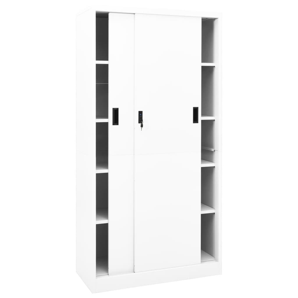 vidaXL Kancelárska skriňa s posuvnými dverami biela 90x40x180 cm oceľ