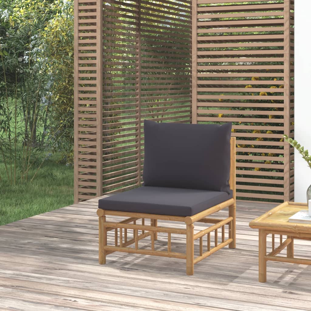 vidaXL Záhradná stredová pohovka s tmavosivými vankúšmi bambus