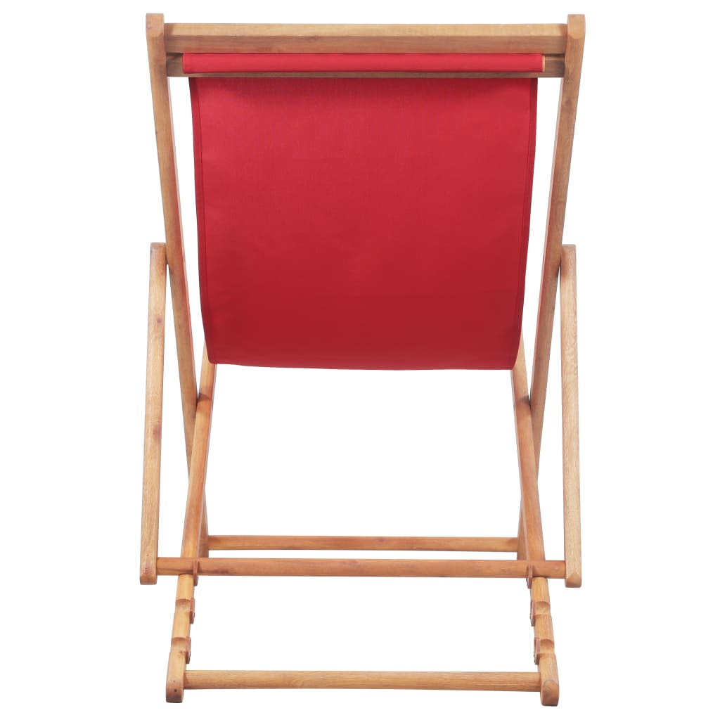 vidaXL Skladacie plážové kreslo, látka a drevený rám, červené