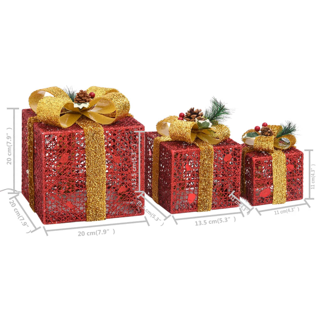 vidaXL Dekoratívne vianočné krabičky 3 ks červené exteriér aj interiér
