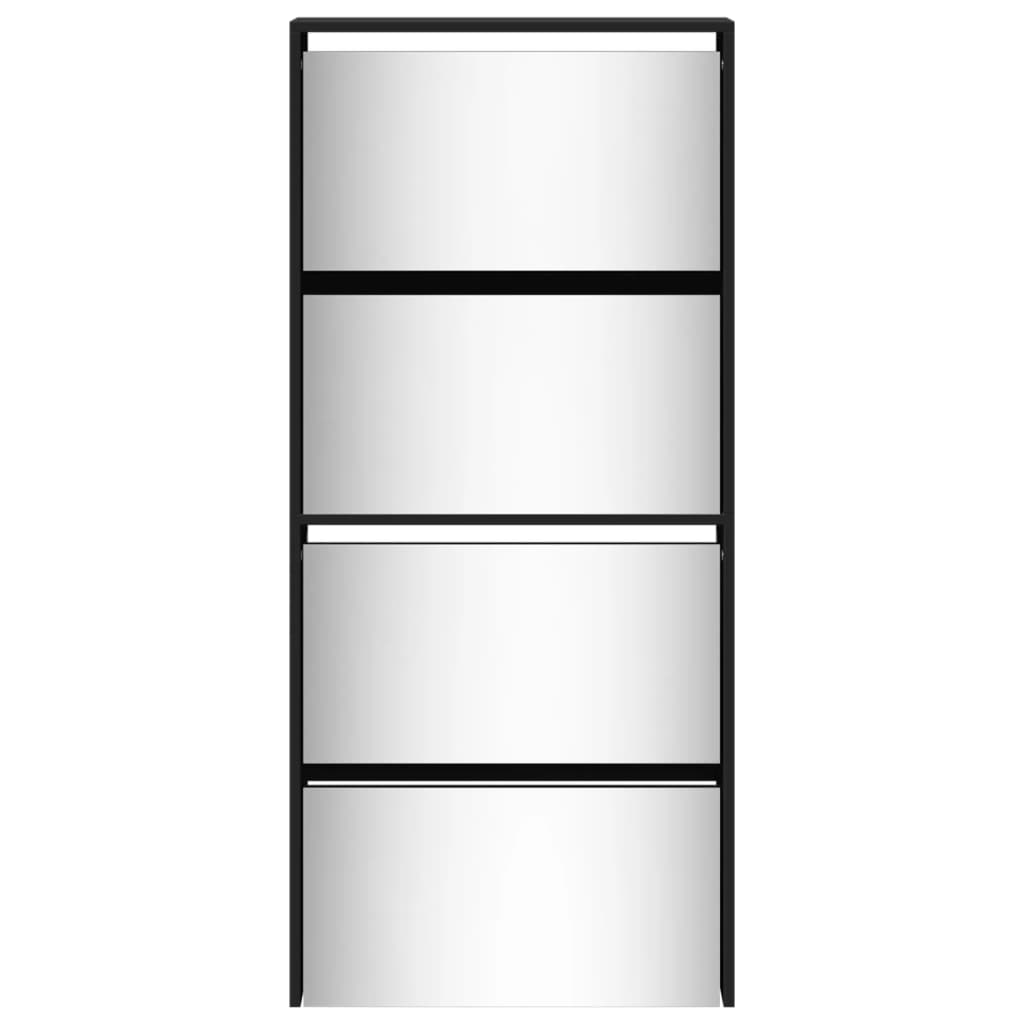 vidaXL Botník so zrkadlom 4-poschodový čierny 63x17x134 cm