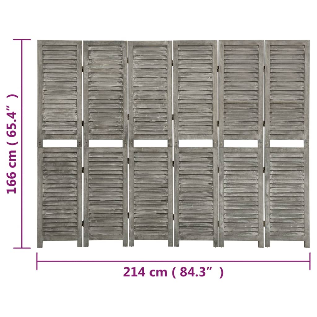 vidaXL 6-panelový paraván sivý 214x166 cm masívne drevo