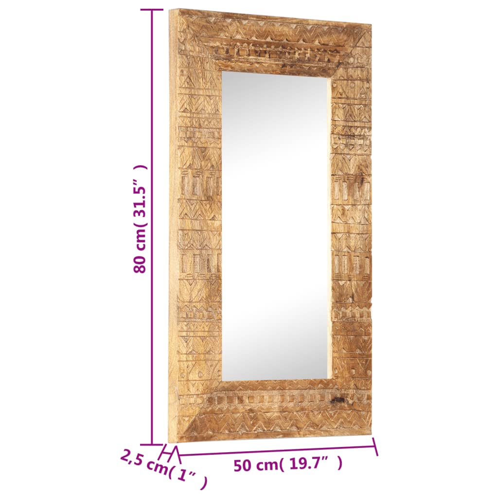 vidaXL Ručne vyrezávané zrkadlo 80x50x2,5cm masívne mangovníkové drevo
