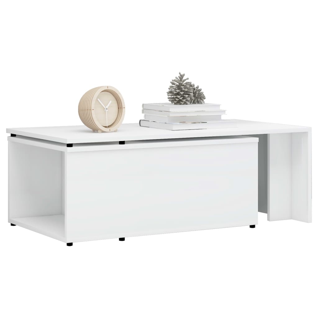vidaXL Konferenčný stolík lesklý biely 150x50x35 cm drevotrieska