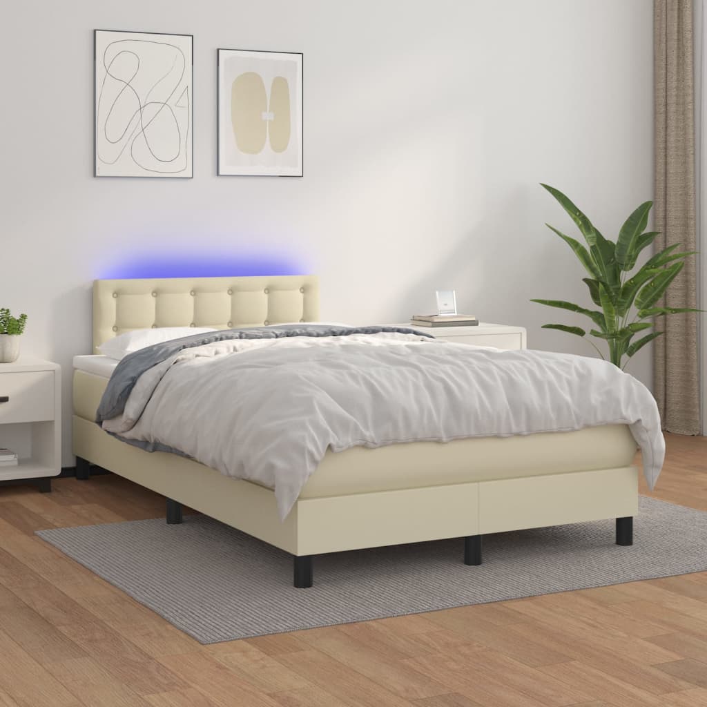 vidaXL Boxspring posteľ s matracom a LED krémová 120x200 cm umelá koža