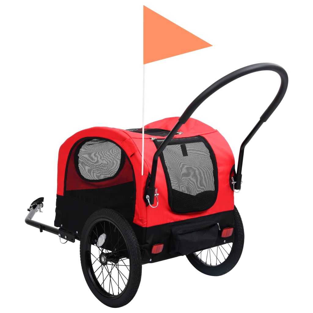 vidaXL Vozík pre domáce zvieratá na bicykel/beh 2-v-1, červeno čierny