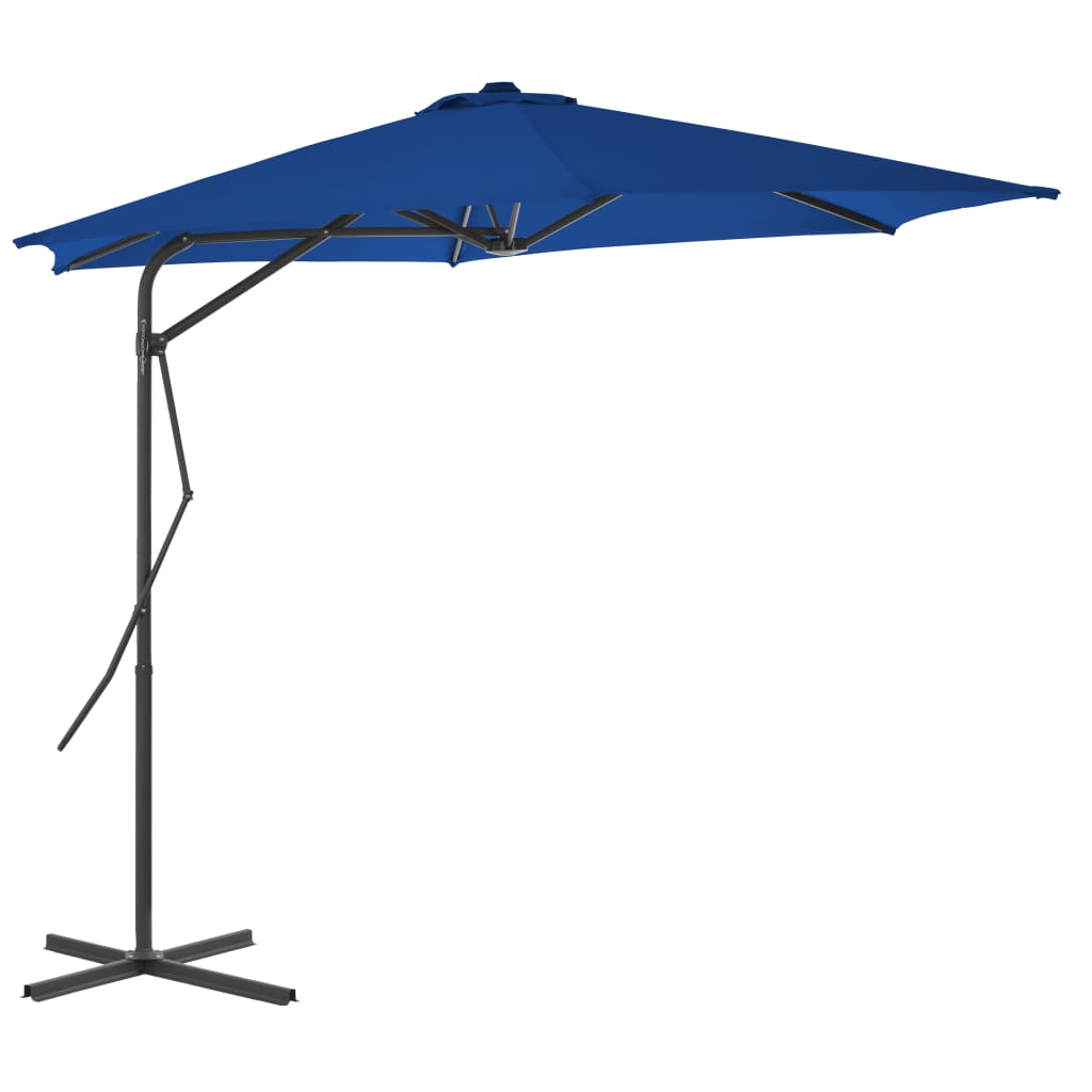 vidaXL Vonkajší slnečník s oceľovou tyčou, modrý 300x230 cm