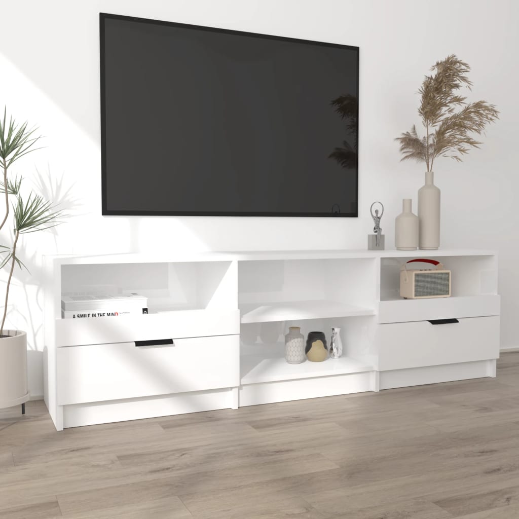 vidaXL TV stolík lesklý biely 150x33,5x45 cm spracované drevo