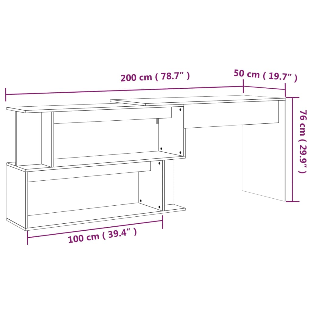 vidaXL Rohový stôl sivý dub sonoma 200x50x76 cm spracované drevo