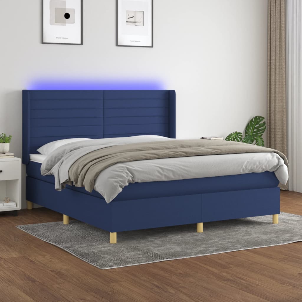 vidaXL Posteľ boxsping s matracom a LED modrá 160x200 cm látka