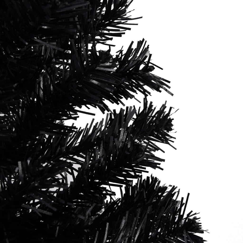 vidaXL Osvetlený umelý vianočný stromček+stojan, čierny 180 cm, PVC