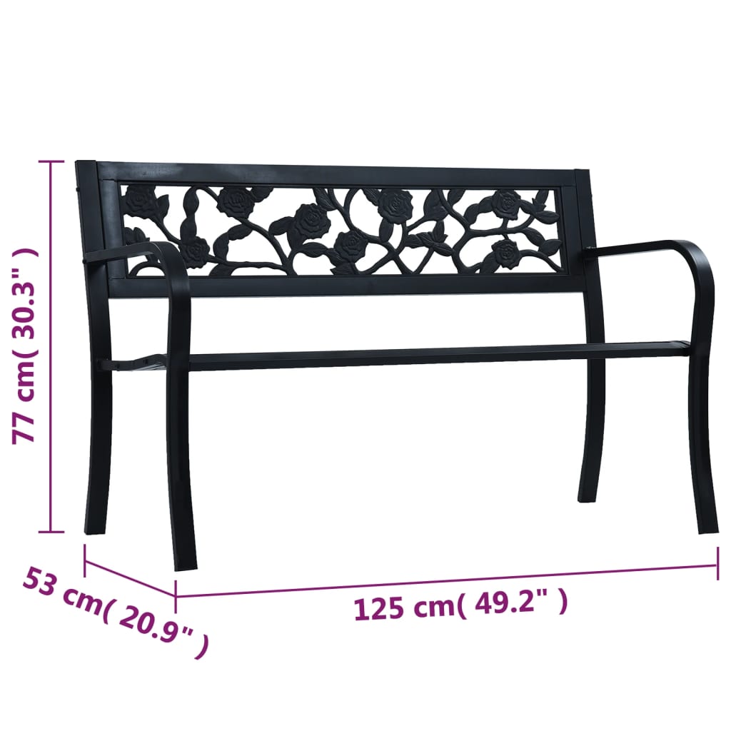 vidaXL Záhradná lavička čierna 125 cm oceľová