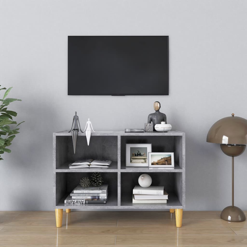 vidaXL TV stolík nohy z masívneho dreva betónový sivý 69,5x30x50 cm