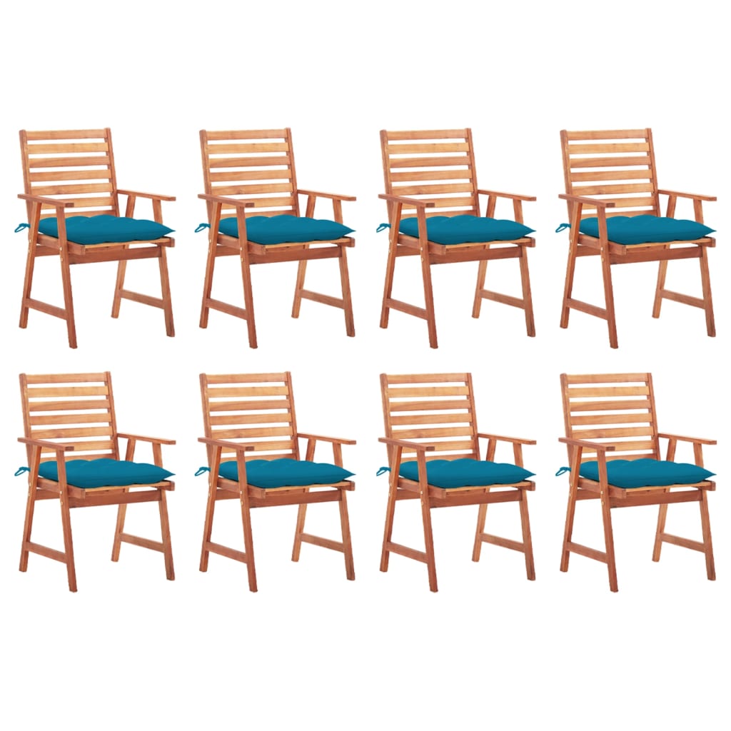 vidaXL Vonkajšie jedálenské stoličky 8 ks s podložkami masívna akácia