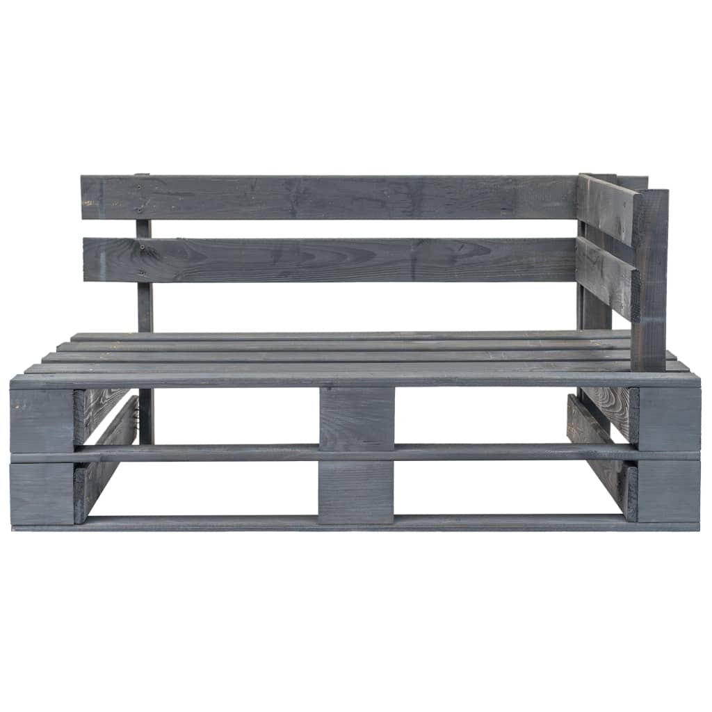 vidaXL Rohová záhradná lavička z paliet, drevo, sivá